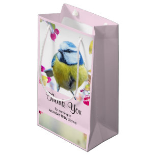 Pretty Blue & Yellow Bird on a Branch Thank You Small Gift Bag