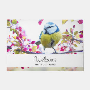 Pretty Blue & Yellow Bird on a Branch Welcome Doormat