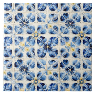 Pretty Blue & Yellow Floral Vintage Tile