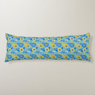 PRETTY BLUE & YELLOW FLOWERS & YELLOW PATTERN BODY PILLOW
