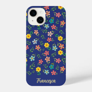 Pretty Blue Yellow Pink Floral Boho Flower Pattern iPhone 14 Case