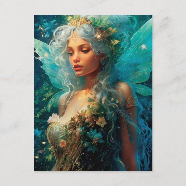 Pretty Blues Fairy Girl Fantasy Art Postcard (Front)