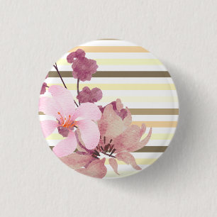 Pretty Blush Coloured Floral Striped 1 Inch Round Button