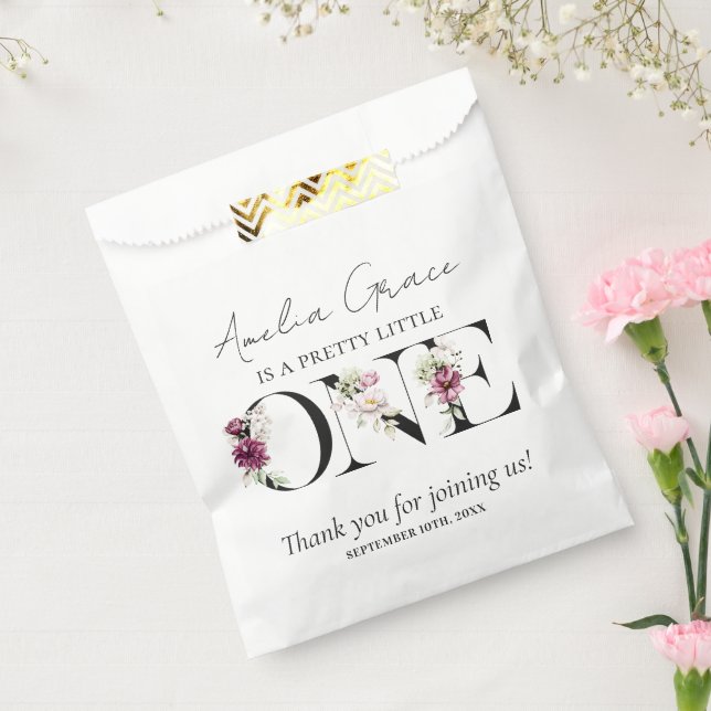 Pretty Blush Floral ONE Baby Girl's First Birthday Favour Bag (Sealed)