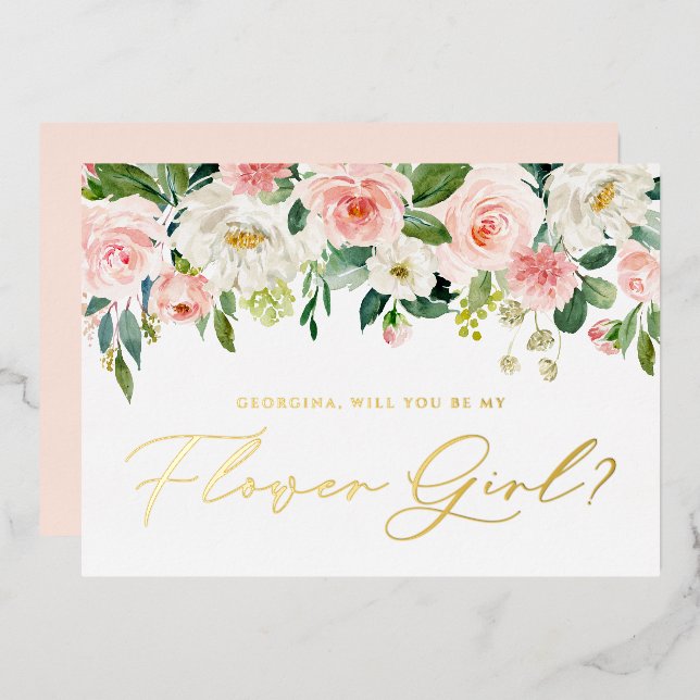 Pretty Blush Flowers Will You Be My Flower Girl (Front/Back)