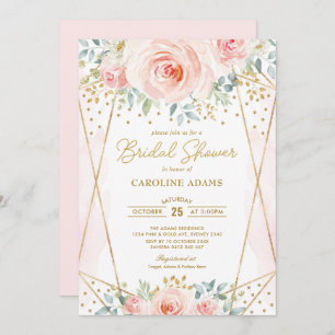 Pretty Blush Gold Floral Geometric Bridal Shower Invitation