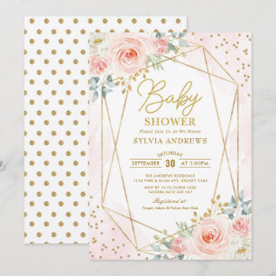 Pretty Blush Gold Geometric Floral Baby Shower Invitation