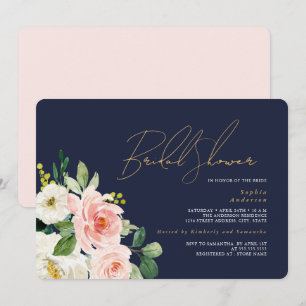 Pretty Blush Navy Floral Bridal Shower Invitation