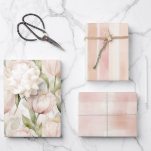 Pretty Blush Peach Cream Tulips Flowers   Wrapping Paper Sheet