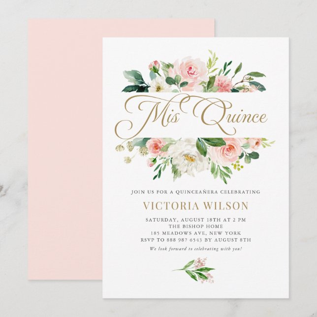 Pretty Blush Peony Mis Quince Quinceañera Invitation (Front/Back)