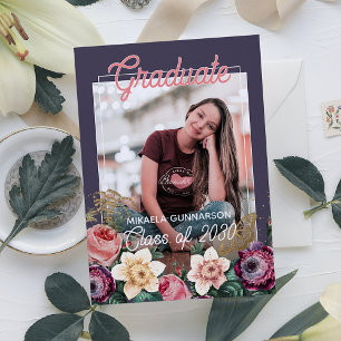 Pretty Blush Pink Botanical Floral Boho Graduation Announcement