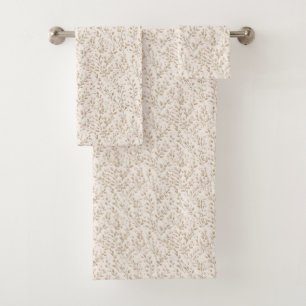 Pretty Blush Pink Cream Floral  Bath Towel Set