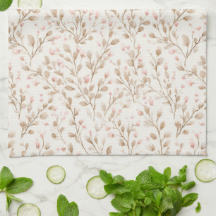 Pretty Blush Pink Cream Floral  Kitchen Towel