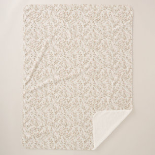 Pretty Blush Pink Cream Floral  Sherpa Blanket
