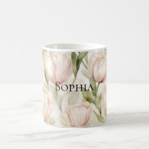 Pretty Blush Pink Cream Tulips Floral Coffee Mug