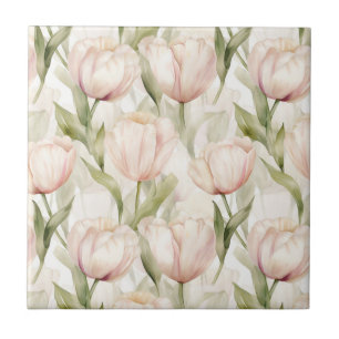 Pretty Blush Pink Cream Tulips Floral  Tile
