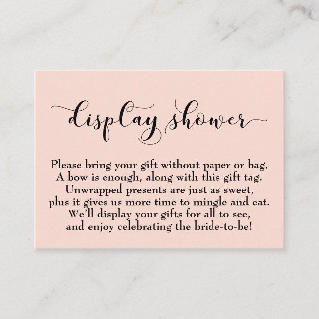 Pretty Blush Pink Display Bridal Shower Gift Card (Front)