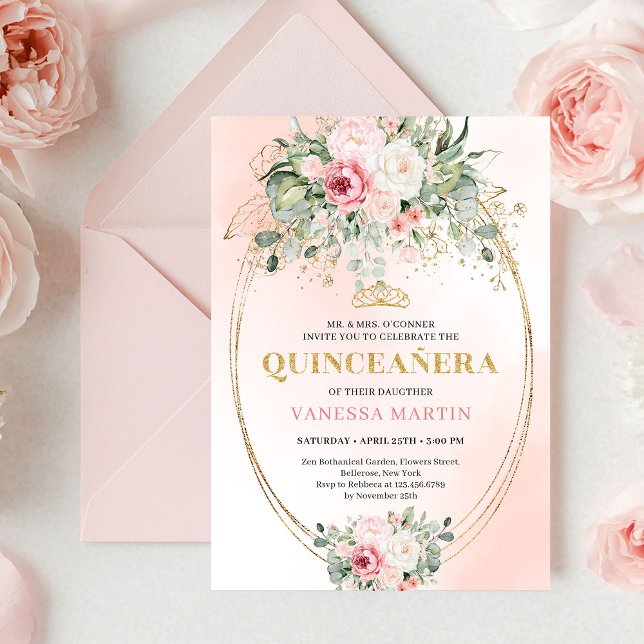 Pretty Blush Pink Eucalyptus Quinceañera Invite (Pretty Blush Pink Eucalyptus Quinceañera Invite

)