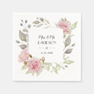Pretty Blush Pink Floral Bloom Wedding Napkin