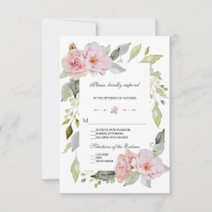 Pretty Blush Pink Floral Bloom Wedding RSVP Card