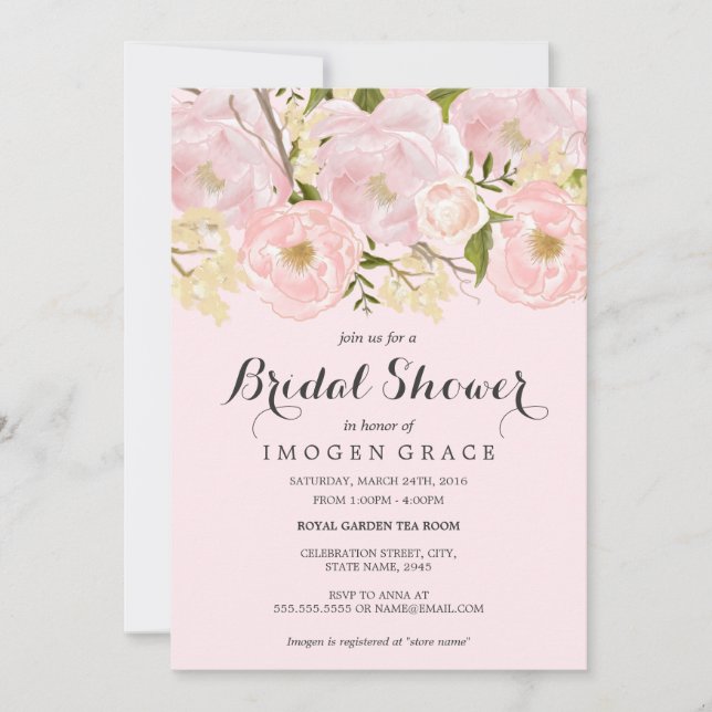 Pretty Blush Pink Floral Bridal Shower Invite (Front)