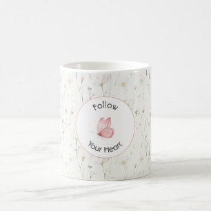 Pretty Blush Pink Floral Butterfly   Coffee Mug