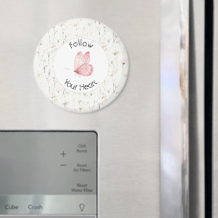 Pretty Blush Pink Floral Butterfly Inspirational  Magnet