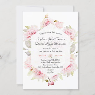 Pretty Blush Pink Floral Geometric Wedding Invitation