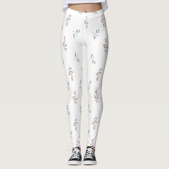 Pretty Blush Pink Floral Leggings (Front)