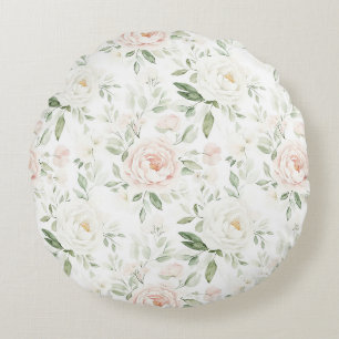 Pretty Blush Pink Floral Round Pillow