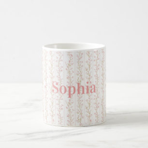 Pretty Blush Pink Floral Stripes Coffee Mug