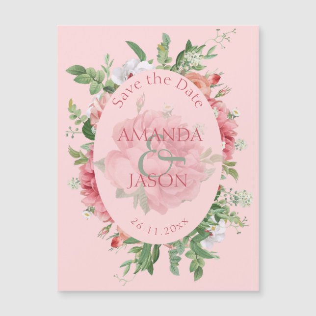 Pretty Blush Pink Floral Wedding Save the Date (Front)
