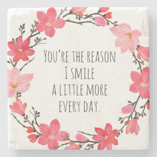 Pretty Blush Pink Floral Wreath Cute Typography  Stone Coaster