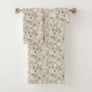 Pretty Blush Pink Flowers Bath Towel Set