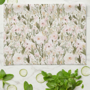 Pretty Blush Pink Flowers Kitchen Towel