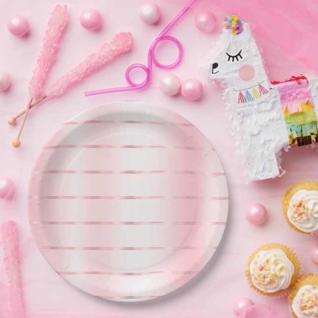 Pretty Blush Pink Glam Ribbon Bridal Shower Paper Plate (Party)