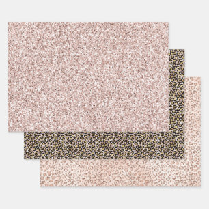 Pretty Blush Pink Glitter Gold Leopard      Wrapping Paper Sheet