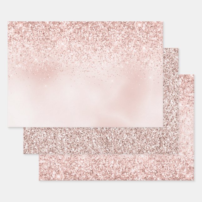 Pretty Blush Pink Glitter Watercolor     Wrapping Paper Sheet (Set)