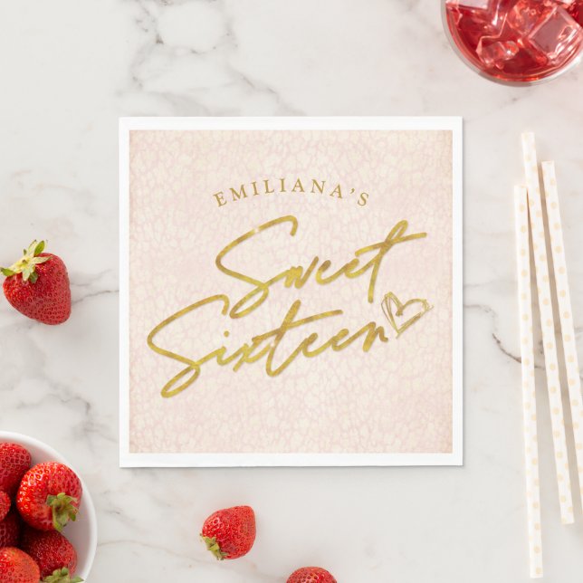 Pretty Blush Pink & Gold Sweet 16 Party Napkin (Insitu)