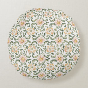 Pretty Blush Pink Green Leaves Floral Birthday Round Pillow