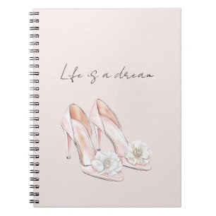 Pretty Blush Pink Heels White with White Flowers   Notebook