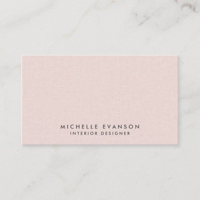 Pretty Blush Pink Linen Simple Minimalist Business Card (Front)