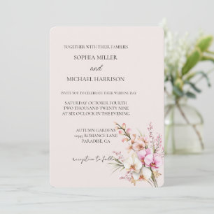 Pretty Blush Pink Orchid Floral Wedding Invitation