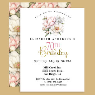 Pretty Blush Pink Peony Floral 70th Birthday Invitation