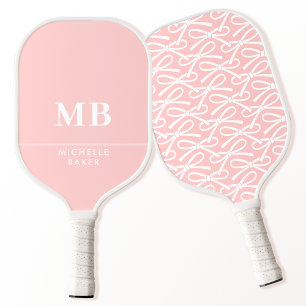 Pretty Blush Pink Ribbon Bow Personalized Monogram Pickleball Paddle