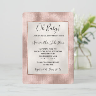 Pretty Blush Pink Rose Gold Baby Shower Invitation