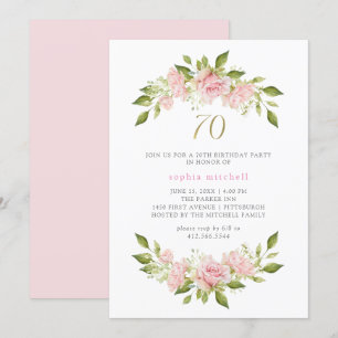 Pretty Blush Pink Roses and Gold   70th Birthday Invitation