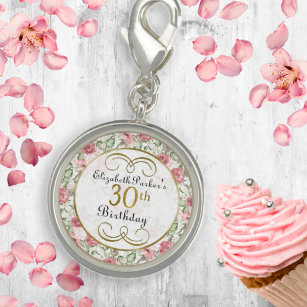 Pretty Blush Pink Watercolor Floral 30th Birthday Charm