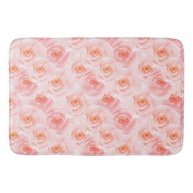Pretty Blush Pink Watercolor Roses Bath Mat (Front)