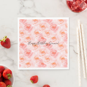 Pretty Blush Pink Watercolor Roses Birthday Napkin